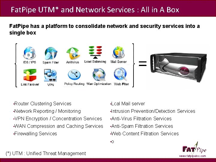 Fat. Pipe UTM* and Network Services : All in A Box Fat. Pipe has