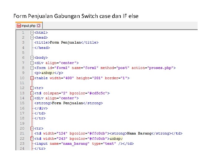 Form Penjualan Gabungan Switch case dan IF else 