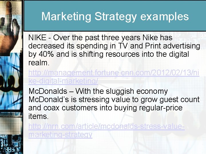 Marketing Strategy examples NIKE - Over the past three years Nike has decreased its