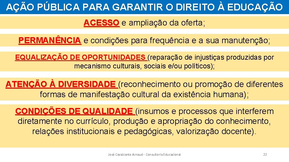 AÇÃO PÚBLICA PARA GARANTIR O DIREITO À EDUCAÇÃO ACESSO e ampliação da oferta; PERMANÊNCIA