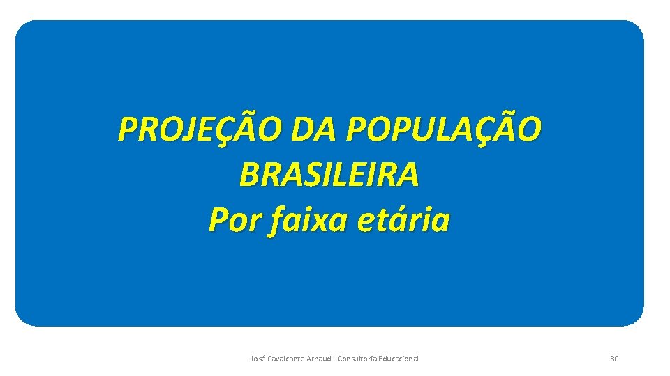 PROJEÇÃO DA POPULAÇÃO BRASILEIRA Por faixa etária José Cavalcante Arnaud - Consultoria Educacional 30