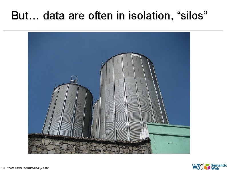 But… data are often in isolation, “silos” (12) Photo credit “nepatterson”, Flickr 