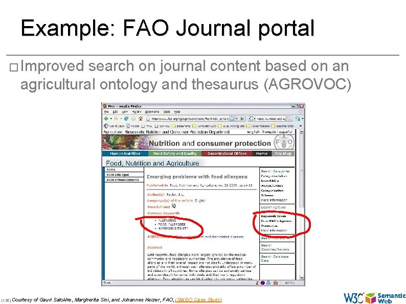 Example: FAO Journal portal � Improved search on journal content based on an agricultural