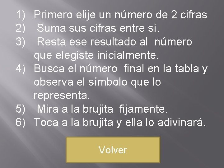 1) Primero elije un número de 2 cifras 2) Suma sus cifras entre sí.