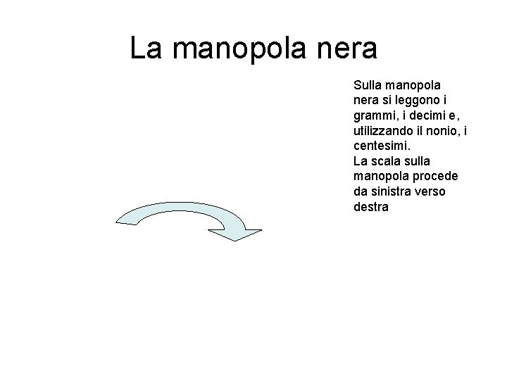 La manopola nera Sulla manopola nera si leggono i grammi, i decimi e, utilizzando