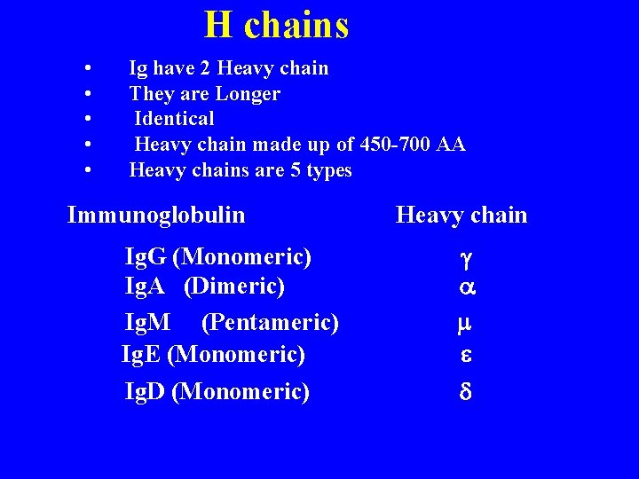 H chains • • • Ig have 2 Heavy chain They are Longer Identical