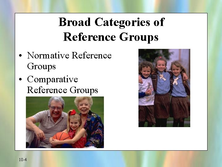Broad Categories of Reference Groups • Normative Reference Groups • Comparative Reference Groups 10