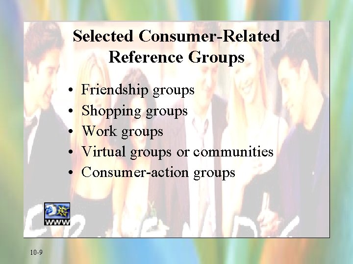 Selected Consumer-Related Reference Groups • • • 10 -9 Friendship groups Shopping groups Work
