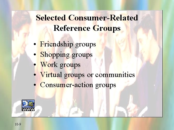 Selected Consumer-Related Reference Groups • • • 10 -9 Friendship groups Shopping groups Work