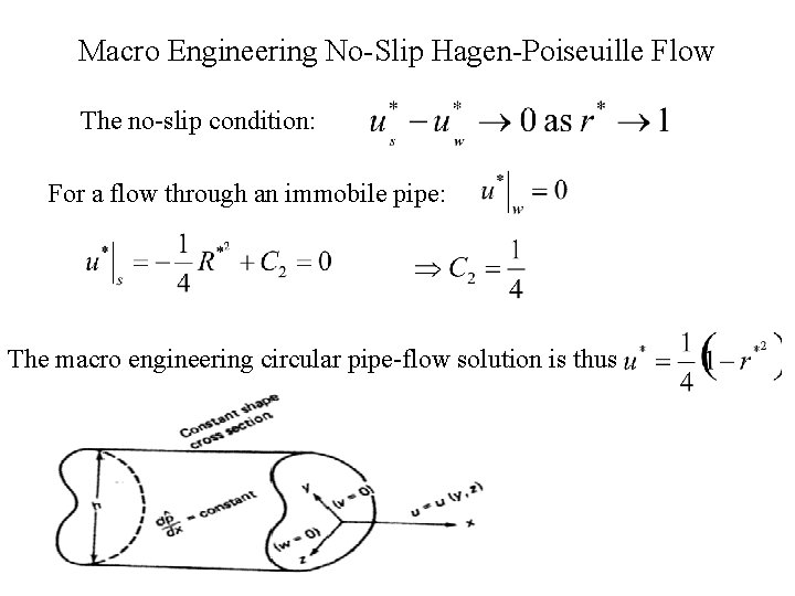 Macro Engineering No-Slip Hagen-Poiseuille Flow The no-slip condition: For a flow through an immobile