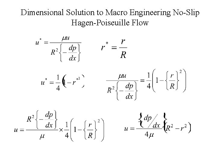 Dimensional Solution to Macro Engineering No-Slip Hagen-Poiseuille Flow 