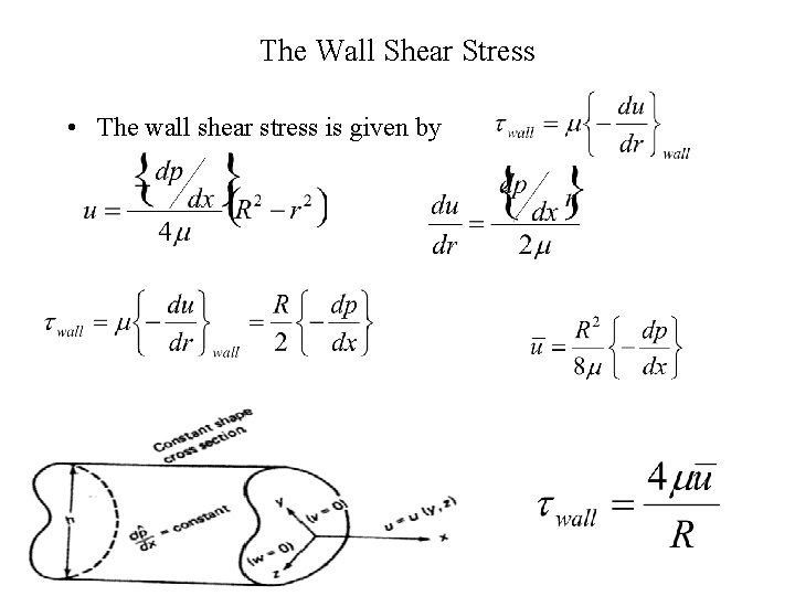 The Wall Shear Stress • The wall shear stress is given by 