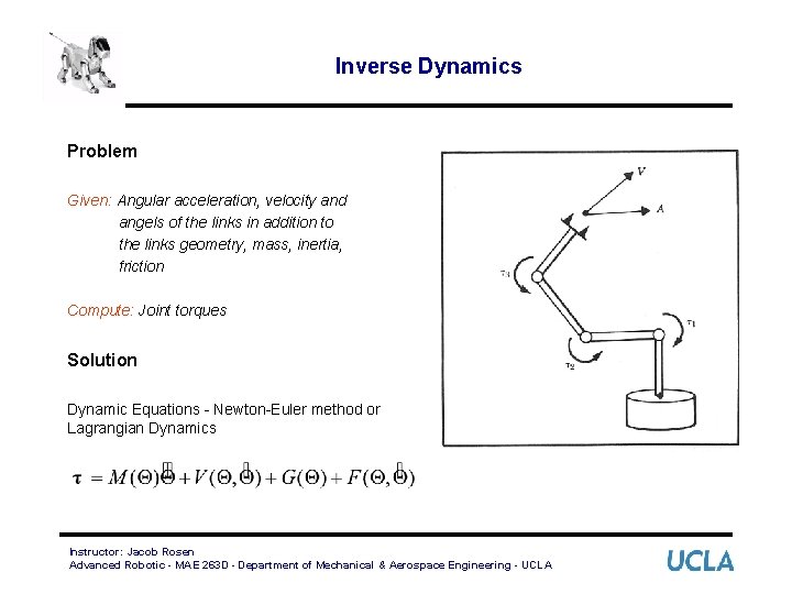 Inverse Dynamics Problem Given: Angular acceleration, velocity and angels of the links in addition