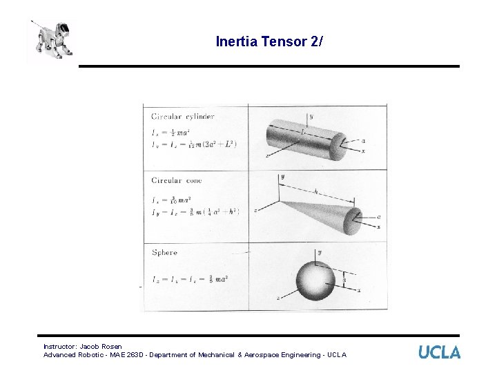 Inertia Tensor 2/ Instructor: Jacob Rosen Advanced Robotic - MAE 263 D - Department