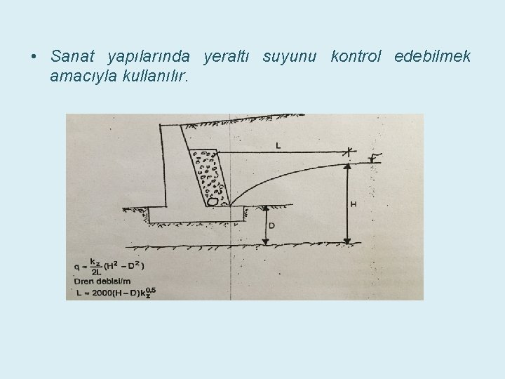  • Sanat yapılarında yeraltı suyunu kontrol edebilmek amacıyla kullanılır. 