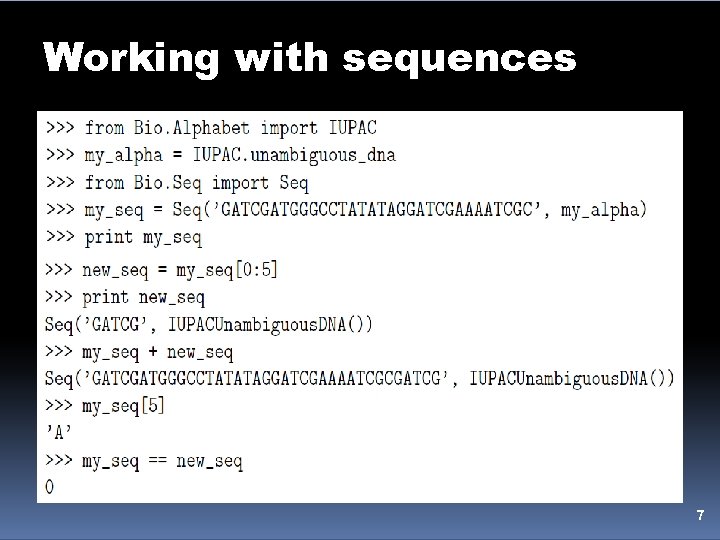 Working with sequences 7 