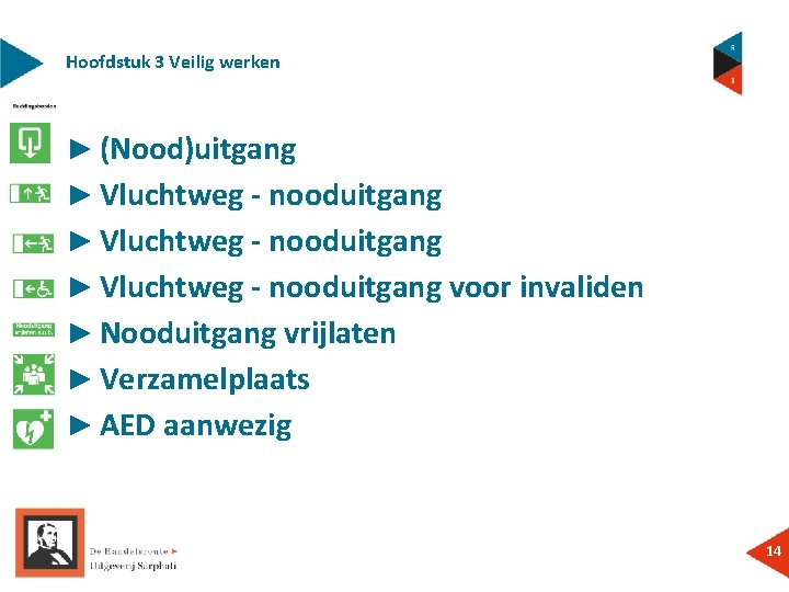 Hoofdstuk 3 Veilig werken ► (Nood)uitgang ► Vluchtweg - nooduitgang voor invaliden ► Nooduitgang