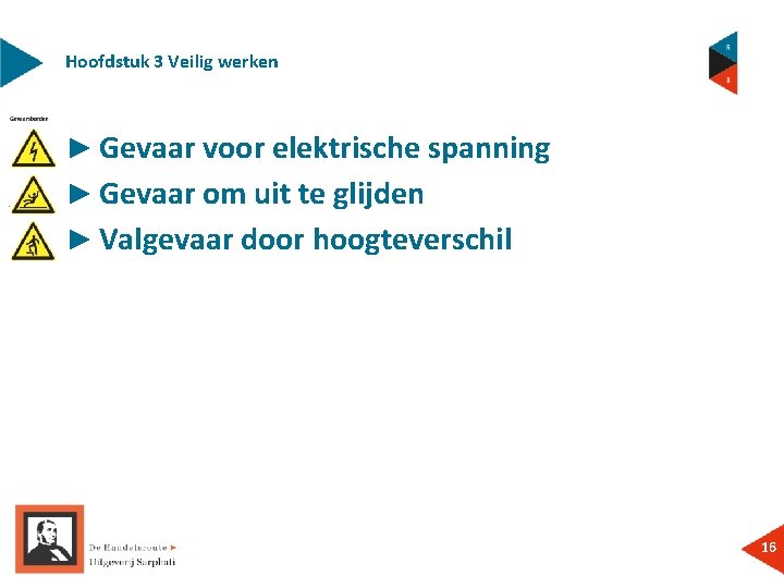 Hoofdstuk 3 Veilig werken ► Gevaar voor elektrische spanning ► Gevaar om uit te