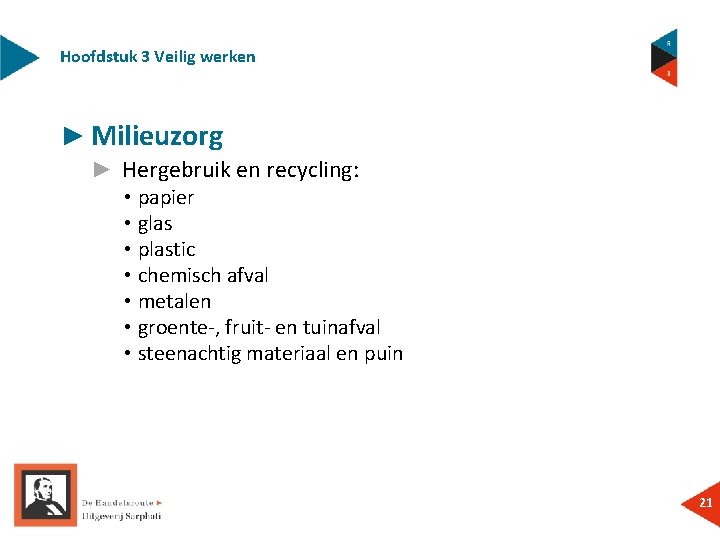 Hoofdstuk 3 Veilig werken ► Milieuzorg ► Hergebruik en recycling: • papier • glas