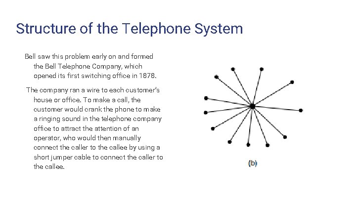 Structure of the Telephone System Bell saw this problem early on and formed the
