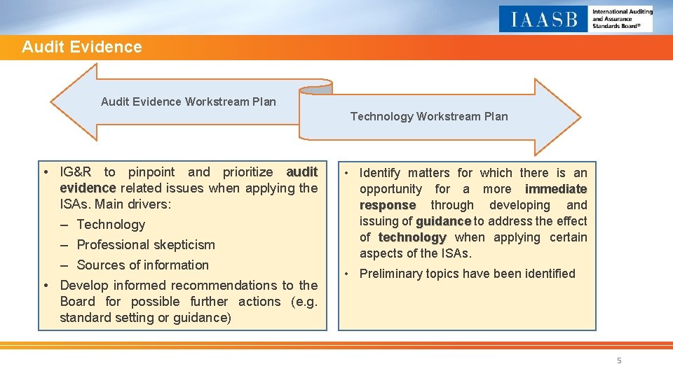 Audit Evidence Workstream Plan Technology Workstream Plan • IG&R to pinpoint and prioritize audit