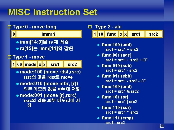 MISC Instruction Set p Type 0 - move long 0 p Type 2 -