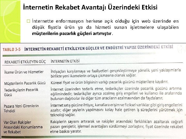 İnternetin Rekabet Avantajı Üzerindeki Etkisi � İnternette enformasyon herkese açık olduğu için web üzerinde