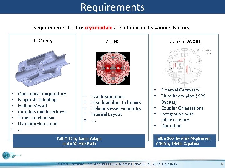 Requirements for the cryomodule are influenced by various Factors 1. Cavity • • 3.