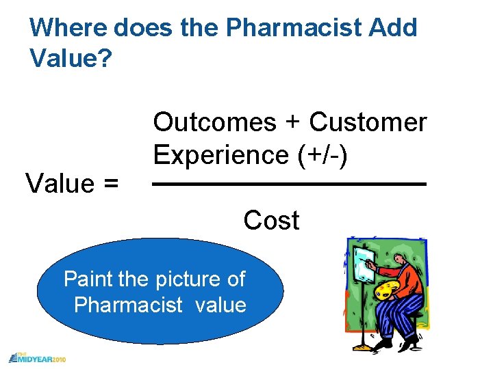 Where does the Pharmacist Add Value? Value = Outcomes + Customer Experience (+/-) ______