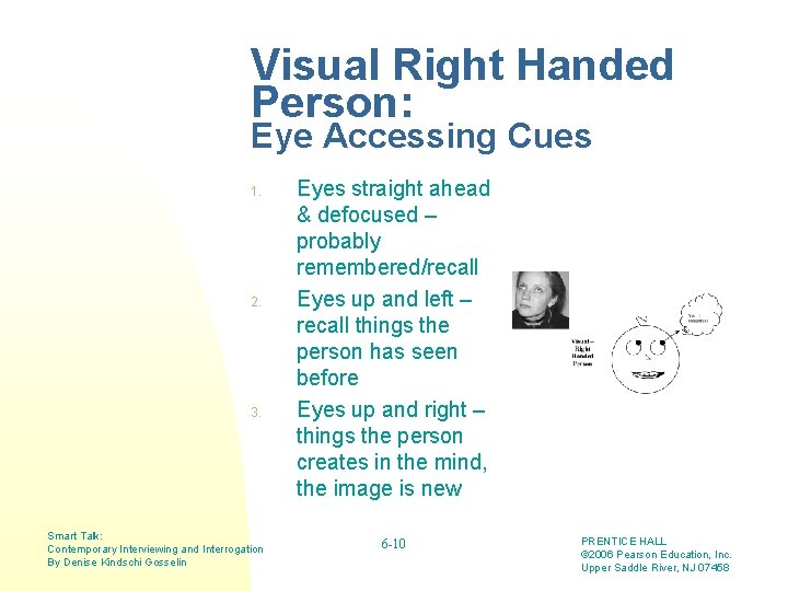 Visual Right Handed Person: Eye Accessing Cues 1. 2. 3. Smart Talk: Contemporary Interviewing