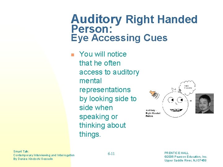 Auditory Right Handed Person: Eye Accessing Cues n Smart Talk: Contemporary Interviewing and Interrogation