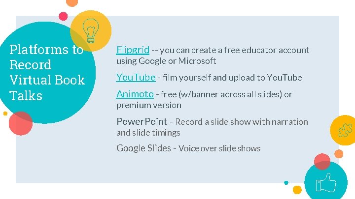 Platforms to Record Virtual Book Talks Flipgrid -- you can create a free educator