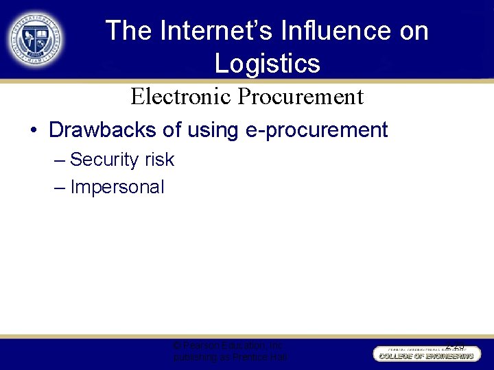 The Internet’s Influence on Logistics Electronic Procurement • Drawbacks of using e-procurement – Security