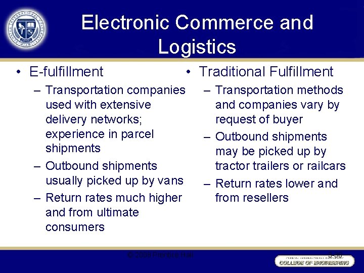 Electronic Commerce and Logistics • E-fulfillment • Traditional Fulfillment – Transportation companies used with