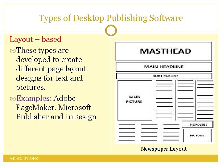 Types of Desktop Publishing Software Layout – based These types are developed to create Types of Desktop Publishing Software Layout – based These types are developed to create