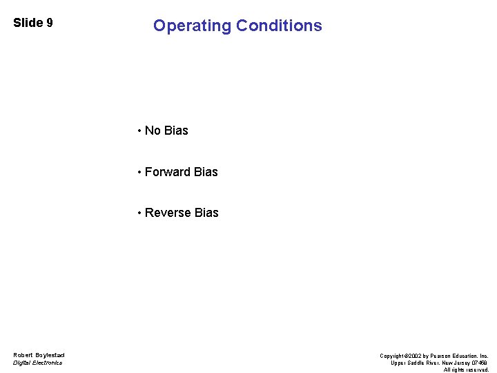 Slide 9 Operating Conditions • No Bias • Forward Bias • Reverse Bias Robert