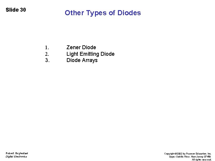 Slide 30 Other Types of Diodes 1. 2. 3. Robert Boylestad Digital Electronics Zener