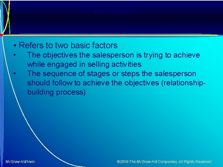 Sales Process • Refers to two basic factors • • The objectives the salesperson