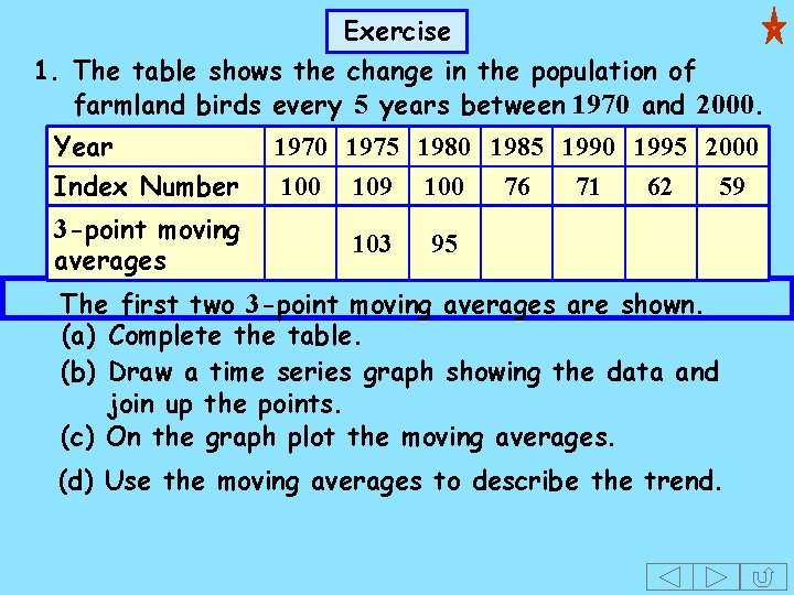 Exercise 1. The table shows the change in the population of farmland birds every