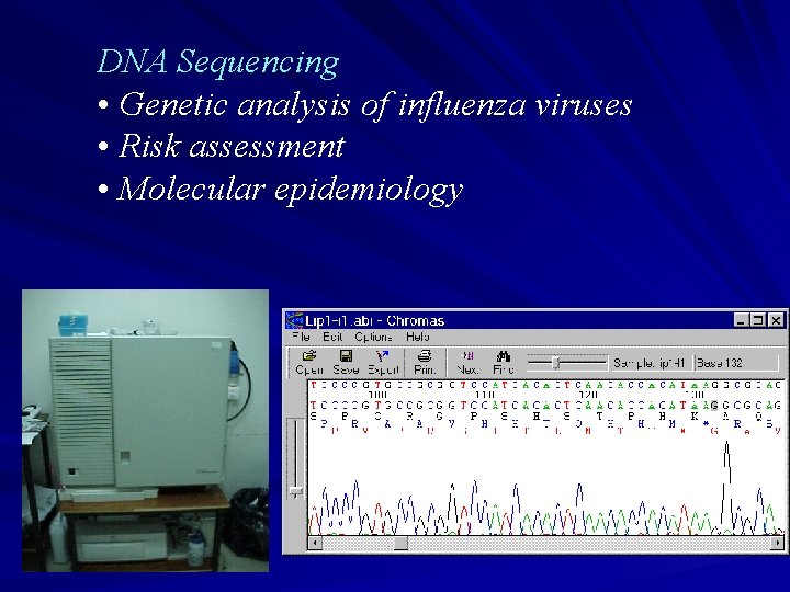 DNA Sequencing • Genetic analysis of influenza viruses • Risk assessment • Molecular epidemiology