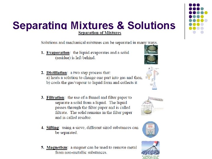 Separating Mixtures & Solutions 