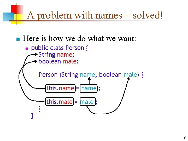 A problem with names—solved! n Here is how we do what we want: n