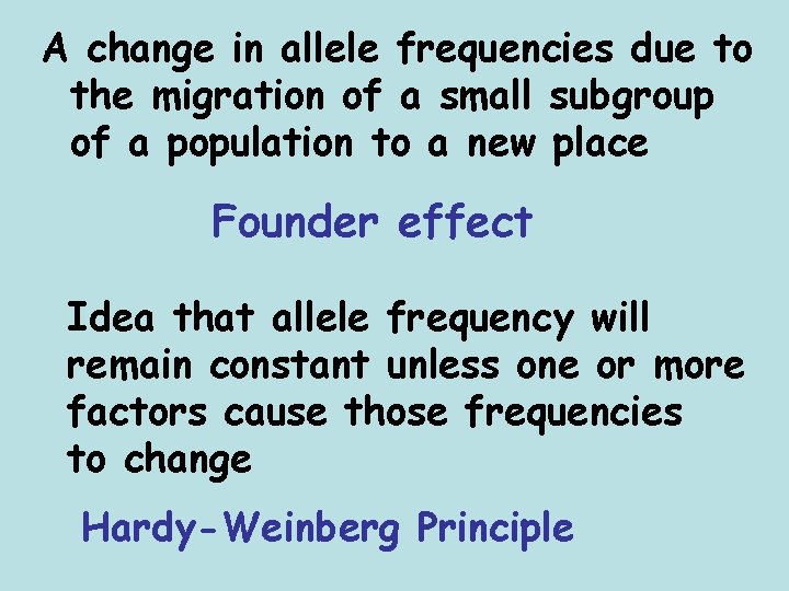 A change in allele frequencies due to the migration of a small subgroup of