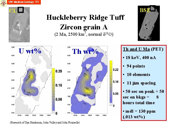 CL� Huckleberry Ridge Tuff Zircon grain A BSE� (2 Ma, 2500 km 3, normal