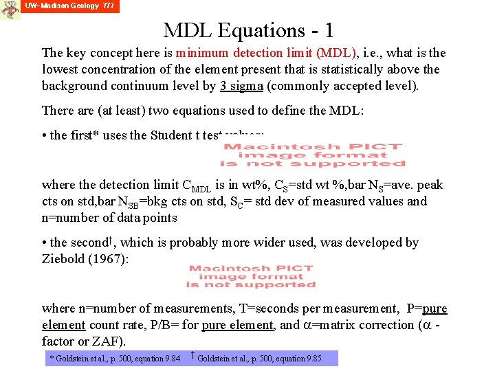 MDL Equations - 1 The key concept here is minimum detection limit (MDL), i.