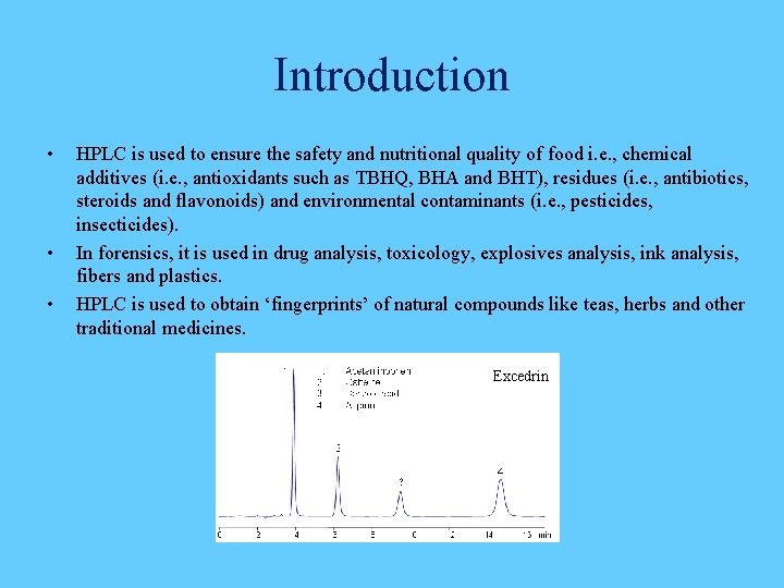 Introduction • • • HPLC is used to ensure the safety and nutritional quality