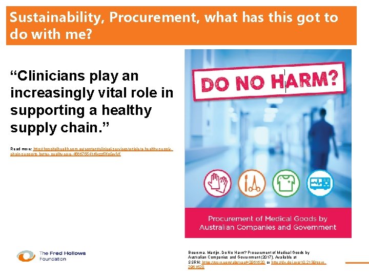 Sustainability, Procurement, what has this got to do with me? “Clinicians play an increasingly