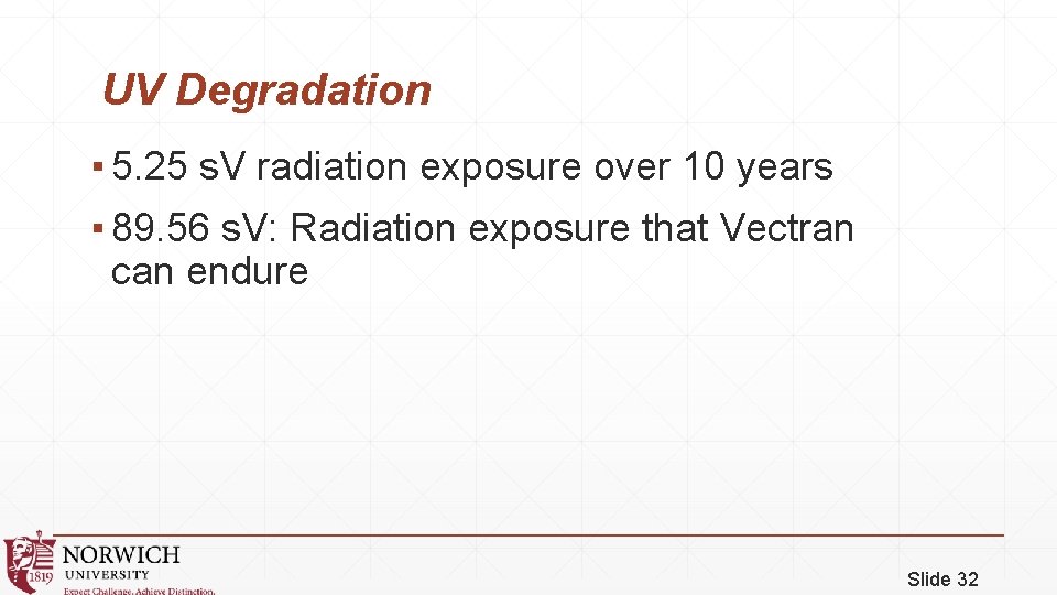 UV Degradation ▪ 5. 25 s. V radiation exposure over 10 years ▪ 89.