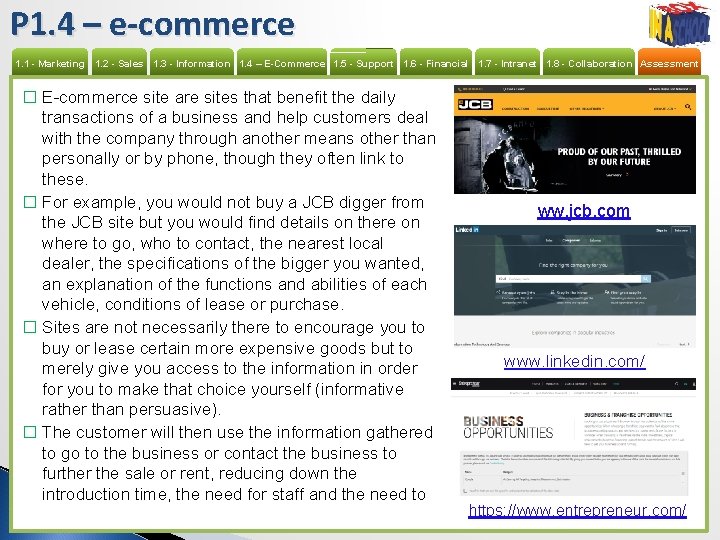 P 1. 4 – e-commerce 1. 1 - Marketing 1. 2 - Sales 1.