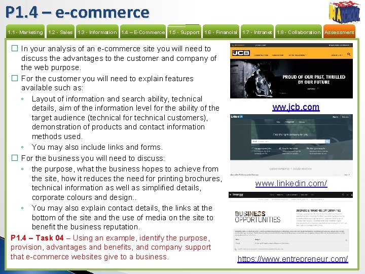 P 1. 4 – e-commerce 1. 1 - Marketing 1. 2 - Sales 1.